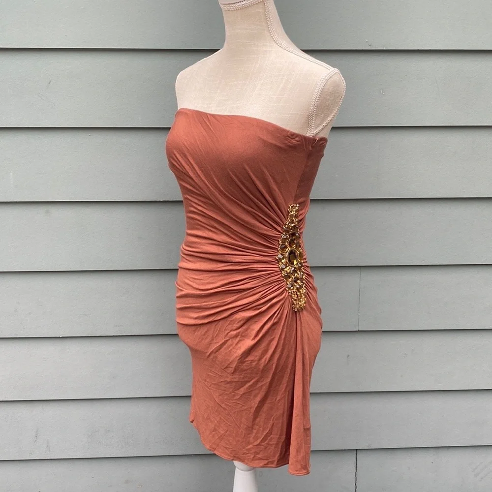 Sky brand rhinestone embellished strapless body con cocktail club dress - Picture 2 of 9